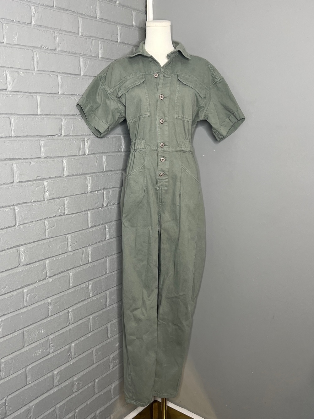 We The Free - Free People Marci Denim Washed Army Utility Coverall Jumpsuit XS